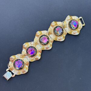 Rare! Vintage JUDY LEE 60S Watermelon Rhinestone Rainbow Aurora boreali Bracelet